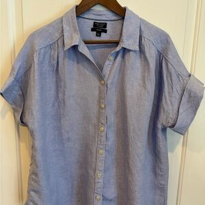 Baird McNutt Irish Linen for J. Crew Light Blue Casual Button Down Women’s Shirt